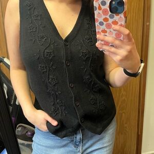 Black Embroidered Women's Vest